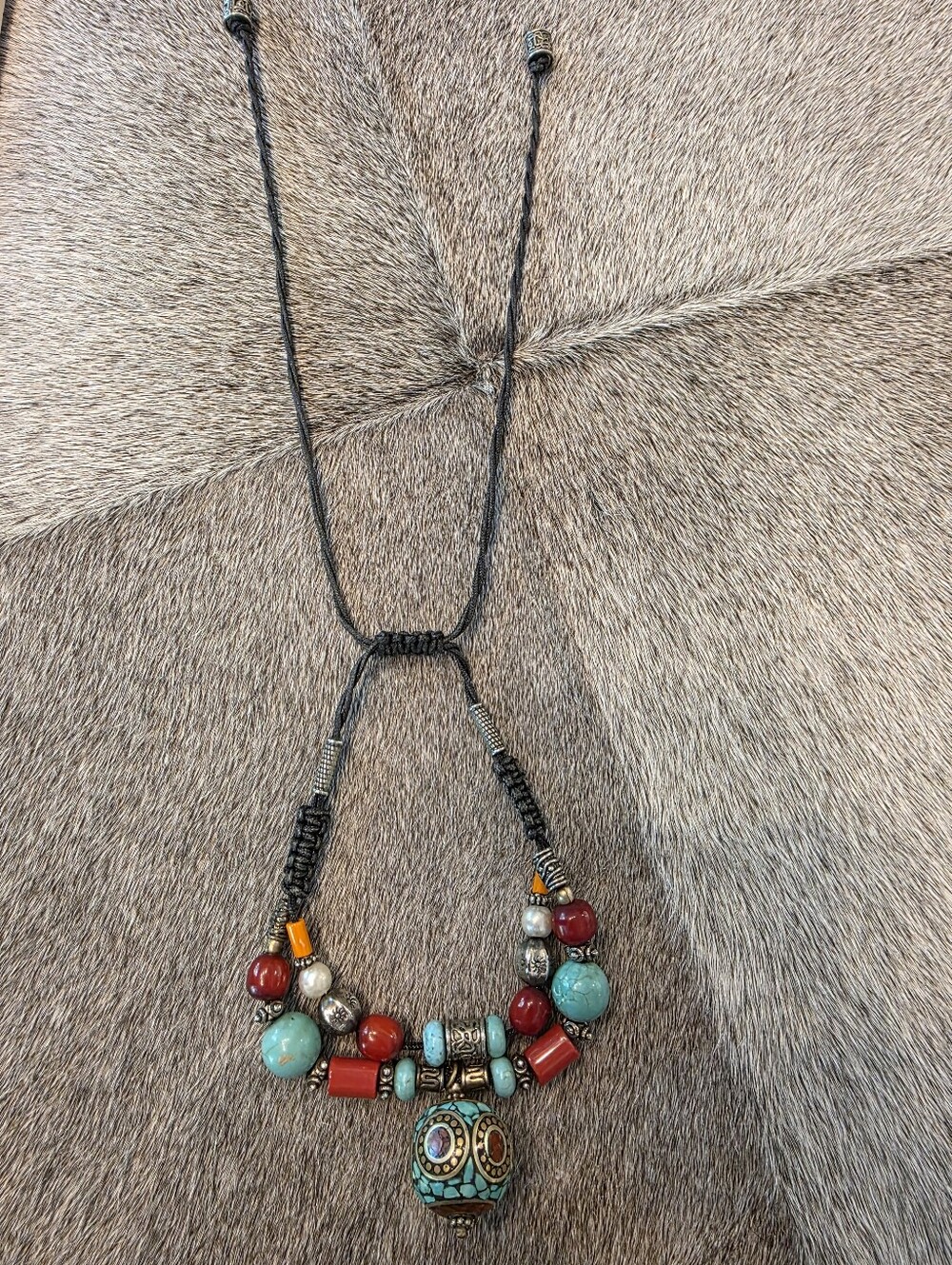 African Stone Beaded Necklace Adjustable Strap - Picture 5 of 6